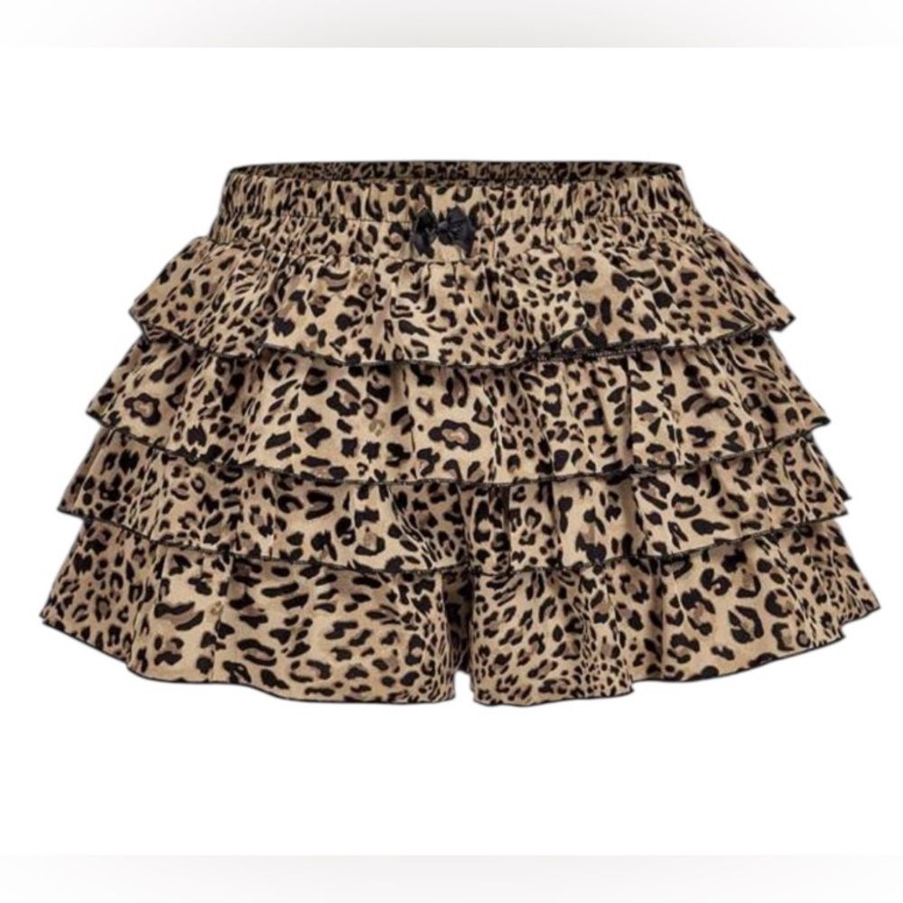 Cheetah Elastic Waist Bow Knot Tiered Layer Ruffle Mini Skort Size 2XL NWT